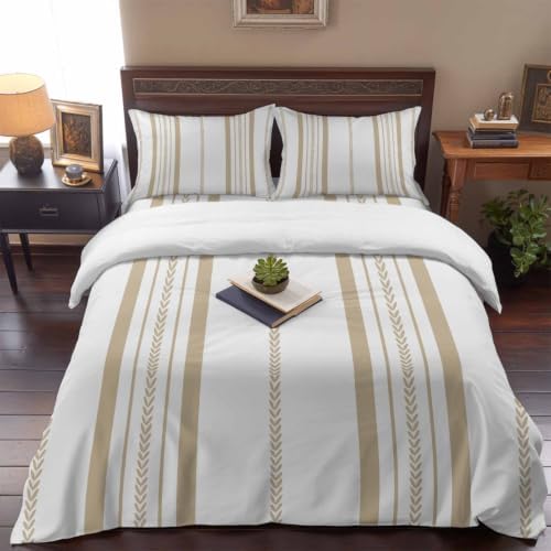 4 Piece Bedding Sets Twin Size Cream Stripes Duvet Cover Set with 1