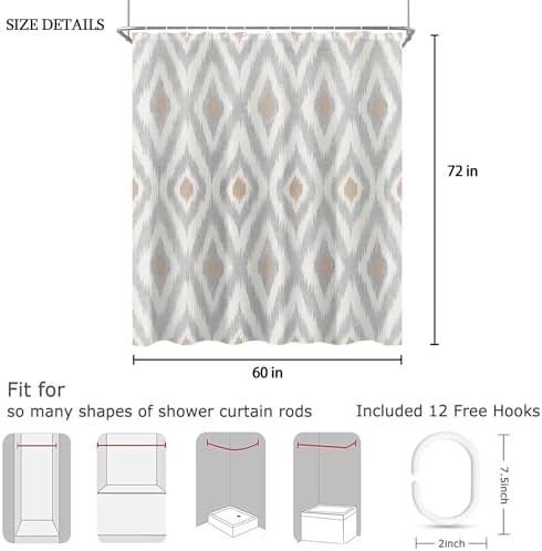 Modern Grey Tan Shower Curtain Sets for Bathroom 60Wx72H Geometric