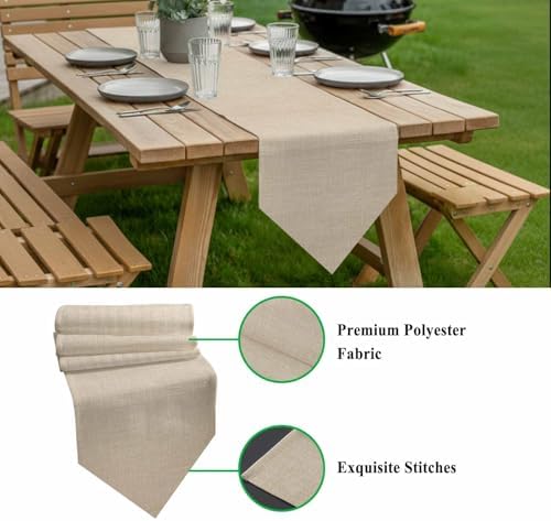 Vandarllin Table Runners 13x108 Inches Long, Beige Linen Texture Table