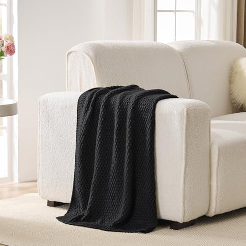 Charcoal Grey Throw Blanket, Sweater-Soft Moss Knit, 50" x 60"