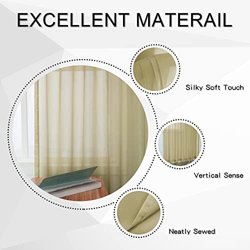 MUMFAS Light Brown Sheer Curtains with Tab Top Look Semi Taupe Tan