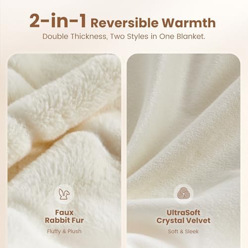 Sophia & William Dual-Sided Faux Rabbit Fur Throw Blanket, 90" x 90"