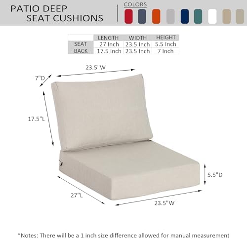 23.5"x27" Outdoor Deep Seat Patio Cushions Set of 2, Deep Seat Bottom
