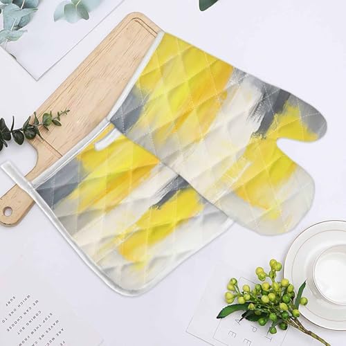 Quilted Cotton Terry Cloth Oven Mitt, Pot Holder Grey Yellow Texture