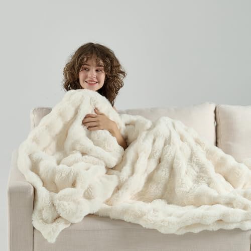 Wajade Fluffy Faux Fur Throw Blanket for Couch Bed 90x106, Luxury Soft