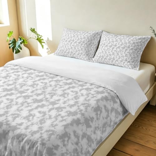 3 Pieces Bedding Set Queen Size, Gray Florals Soft Duvet Covers Set