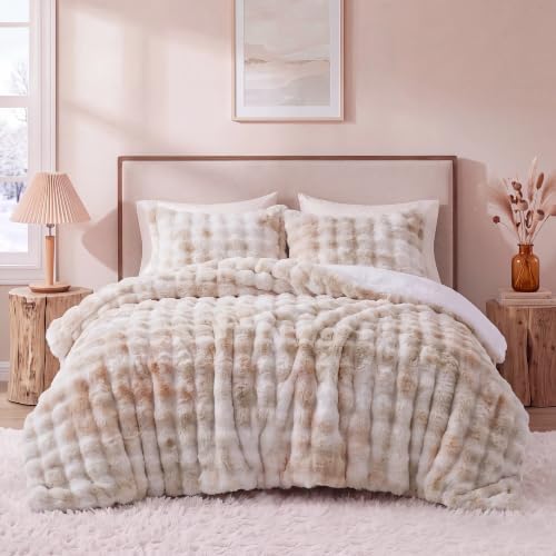 Peace nest Fluffy Rabbit Faux Fur Bedding King Comforter Set Ultra