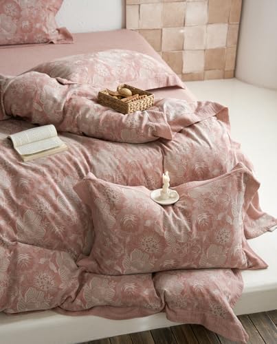 VM VOUGEMARKET Blush Pink Flower Duvet Cover Set Queen,3 Pieces Retro