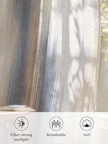 Sheer Curtains 63 Inches Long, Beige Gray Light Filtering Window
