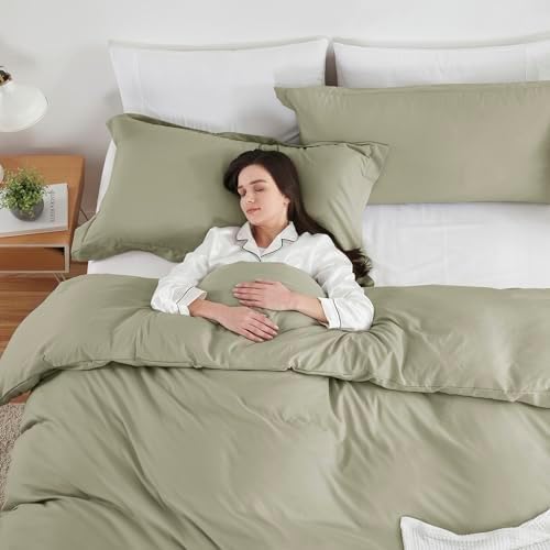 Hearth & Harbor Light Sage Duvet Cover King Size, 3 Piece Bedding Set