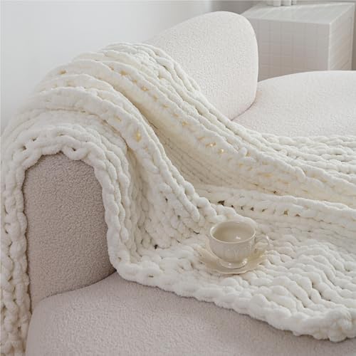 Chunky Knit Blanket Throw for Couch 50"×60" Cream