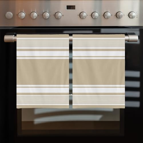 Farmhouse Beige Striped Kitchen Towels Set of 3, Ultra Absorbent Dish