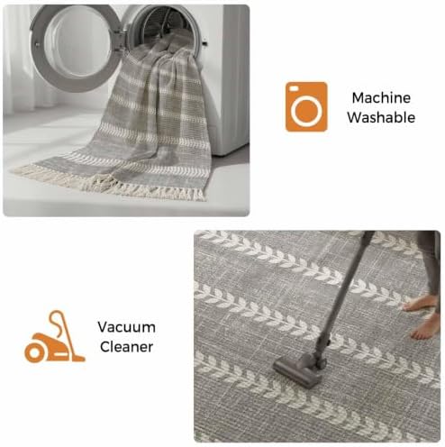 Light Gray Striped Hallway Runner Rug 2'x5', Modern Minimalist Stripe