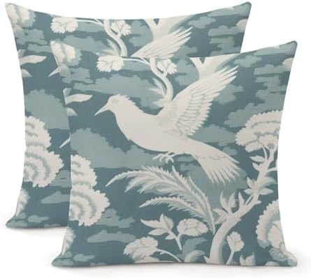 ArogGeld Teal Blue Chinoiserie Bird Floral Sofa Pillow Cover Set of 2