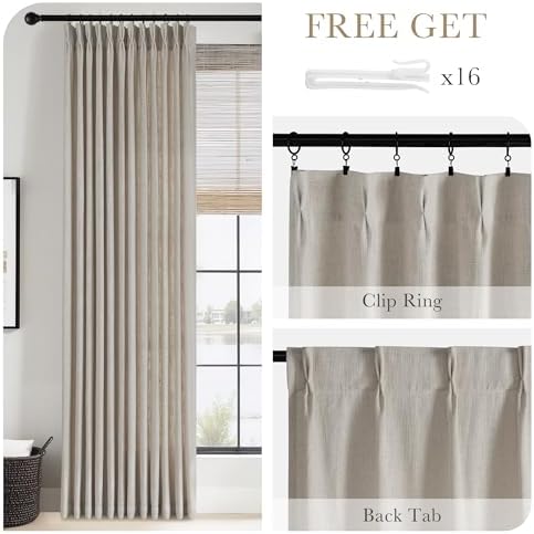 PONY DANCE Cotton Linen Pinch Pleated Curtain 108 inch long for Living