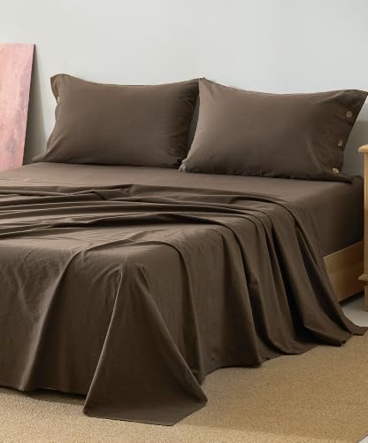 JELLYMONI 100% Washed Cotton Sheets, 4PC Full Sheet Set, Deep Pocket