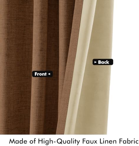 MIULEE 100% Blackout Linen Curtains for Bedroom 42 x 96 Inch Brown 2
