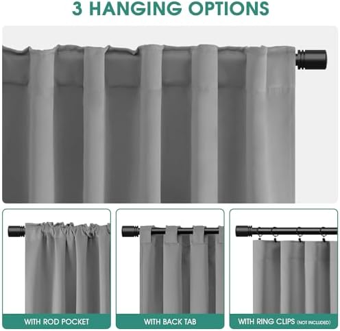HOMEIDEAS Blackout Curtains, 2 Pages Light Grey Room Darkening Bedroom
