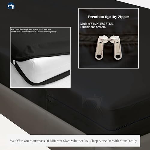 King Size Microfiber Zipper Fitted Sheet 18" Deep Pocket- Dark Grey