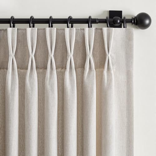 Extra Long Oatmeal Pinch Pleated Linen Curtain 108 Inch 2 Panel Living
