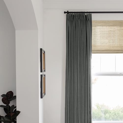 TWOPAGES Carbon Grey Thermal Insulated Curtain 84 Inch Long with White