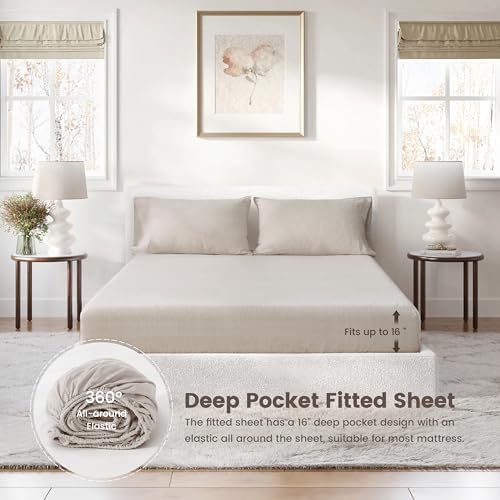 Linen World Queen Size Linen Sheet Set – 4Pcs Solid Color 100% Natural