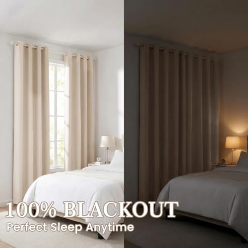 100% Blackout Curtains for Bedroom 108 Inch,2 Panels,Beige