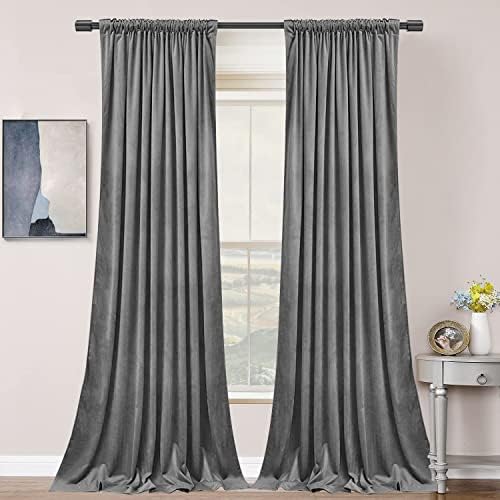 SNITIE Grey 108 in Long Velvet Curtains with Back Tab and Rod Pocket