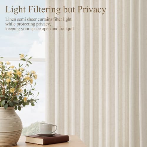 Nanspring Extra Long Linen Curtains 120 Inches Length Back Tab Birch