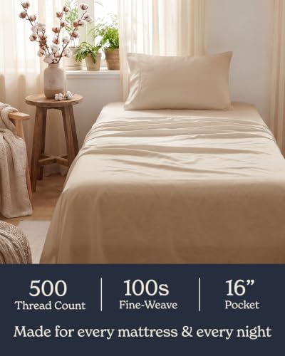 Beckham Hotel Collection 100% Cotton Twin Sheet Set, 3-Piece, Sand