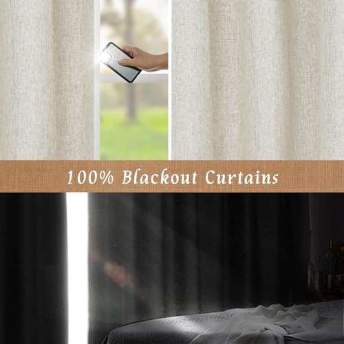 LAMIT Stone 100% Blackout Linen Curtains for Living Room 84 Inch 2