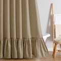 QiyI Extra Long Boho Linen Shower Curtain with Ruffle Hem, Khaki, 72 x