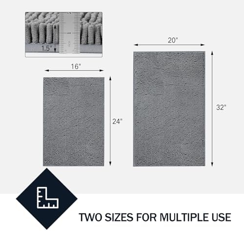 LINLA Bathroom Rugs Sets 2 Piece, Absorbent Soft Chenille Bath Mat