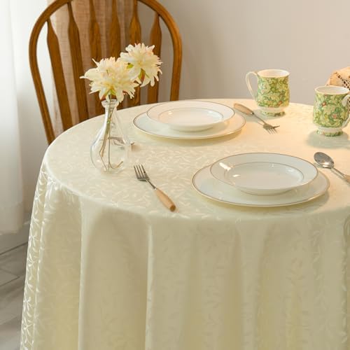 GLORY SEASON Textured Tablecloth Waterproof Spillproof Lace Trim Round