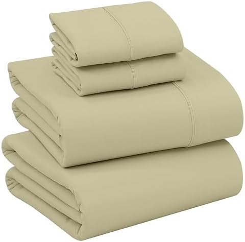 RUVANTI 100% Cotton Queen Sheets, Percale Queen Sheet Set, Sage Green