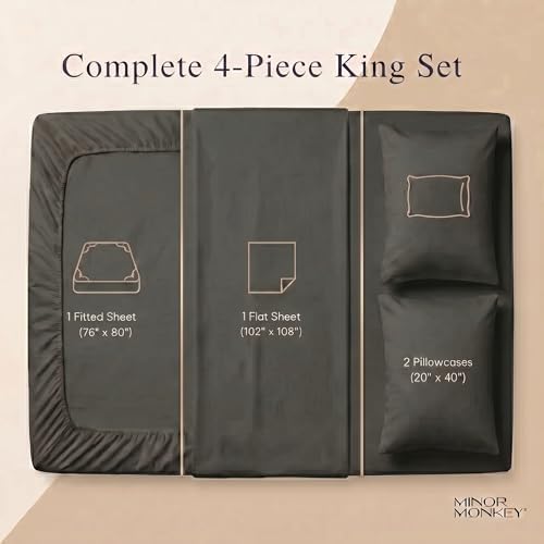 King Sheet Set 1000 Series Egyptian Cotton, 16" Deep Pocket, Charcoal