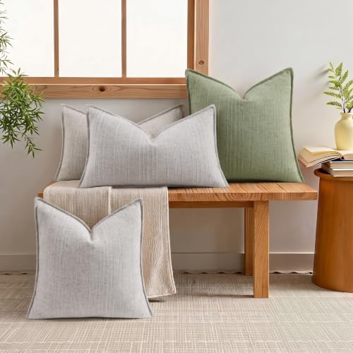 decorUhome Sage Green Textured Linen Throw Pillow Covers 20x20 Set of
