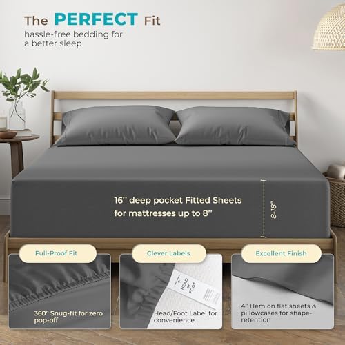 THREAD SPREAD 800 Series Egyptian Cotton King Size Sheets Set, Dark