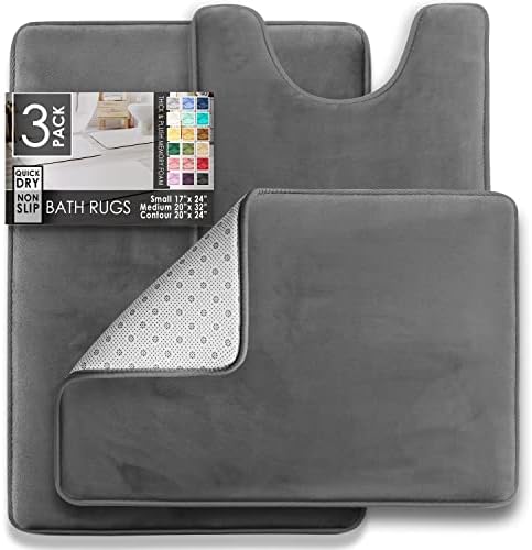Clara Clark 2 Piece Bathroom Rugs Bath Mat Set, Velvet Memory Foam