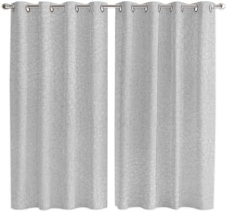 Grey Window Curtains Panels with Silver Grommet, Modern Solid Textured