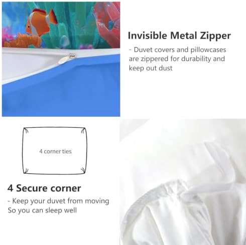 King Duvet Cover Set Soft Microfiber Aquarium Cartoon Blue