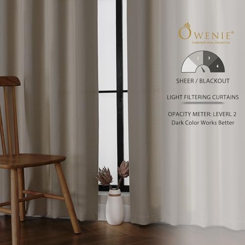 OWENIE Bob Linen Curtains 84 Inch Length 2 Panels Set for Living Room