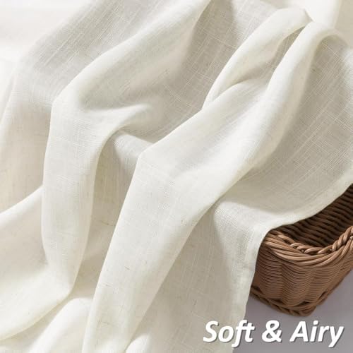Guken Linen Curtains W38xL72 Inch for Living Room Rod Pocket Ivory