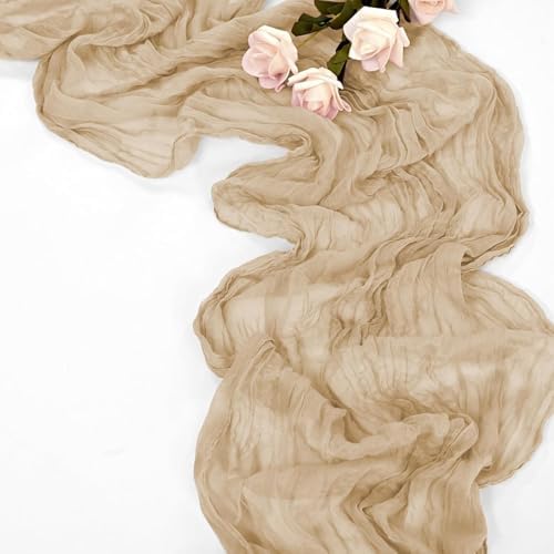 8 Pack Beige Cheesecloth Table Runners, 17 x 108 Inches