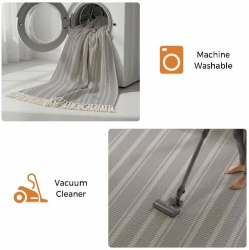 Grey Striped Hallway Runner Rug 2'x5', Farmhouse Vintage Gray Stripes