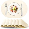Placemats Set of 6 Double-Sided Faux Leather Leaf Design Oval
