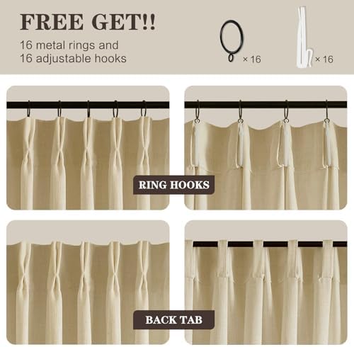 YZ HOME Grey Beige 108 Inch Curtains Pinch Pleated Curtain for Living