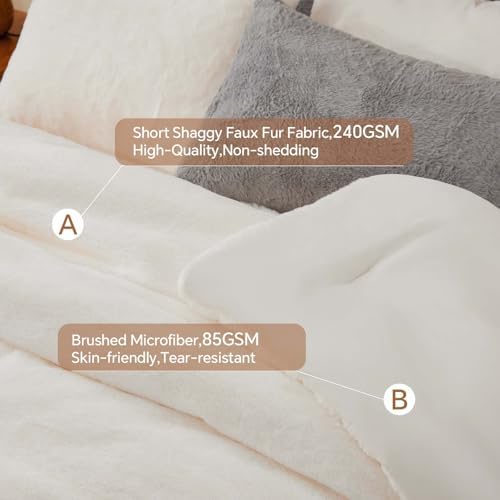 BEDELITE Faux Fur King Comforter Set Cream White,Warm Comforter for