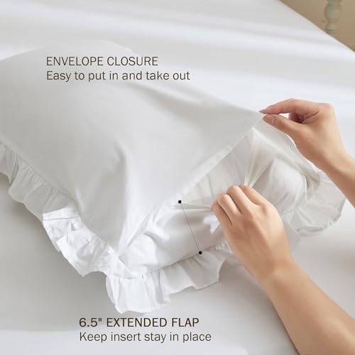 White Ruffle Duvet Cover King Size 3 Pieces, 100% Cotton Bedding