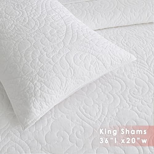 Querencia 100% Cotton King Pillow Shams, White, 20x36, Set of 2